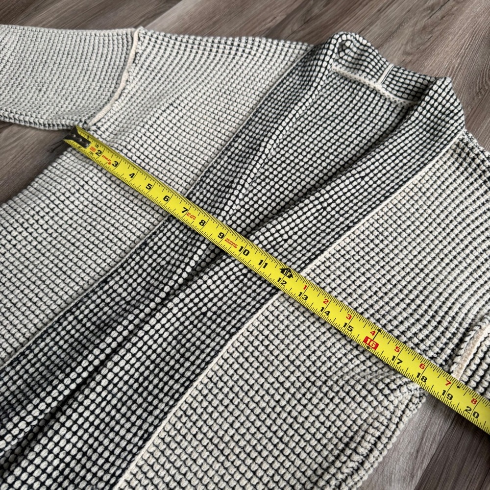 Textured Waffle Knit Longline Open Front Cardigan Sweater Black Cream XL - Picture 5 of 5